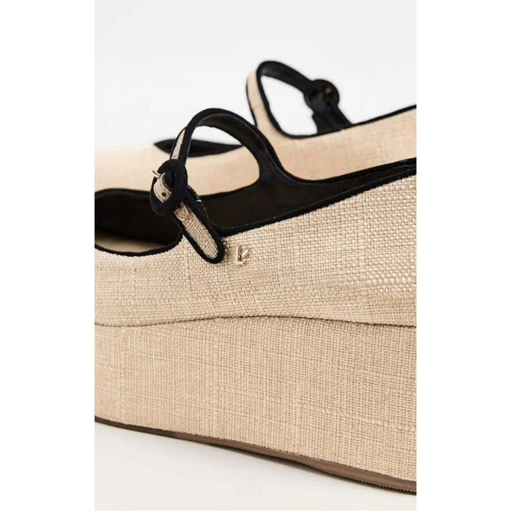 Larroude Blair Flatform In Beige Raffia